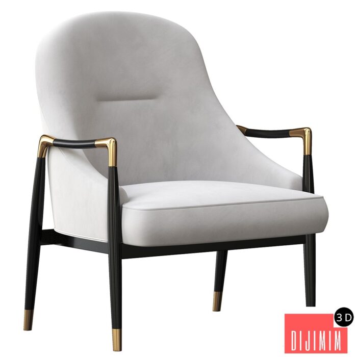 3D Modern Brass Accented Walnut Lounge Chairs - Görsel 1