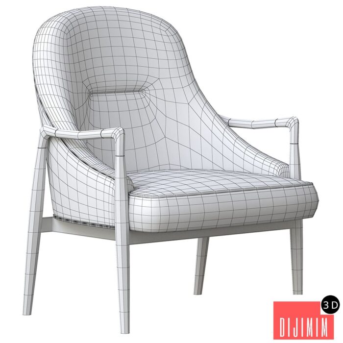 3D Modern Brass Accented Walnut Lounge Chairs - Görsel 3