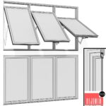 3D Top swing hinged wooden metal window - Görsel 2