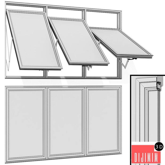 3D Top swing hinged wooden metal window - Görsel 2