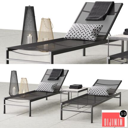 CB2 idle black sun lounger set
