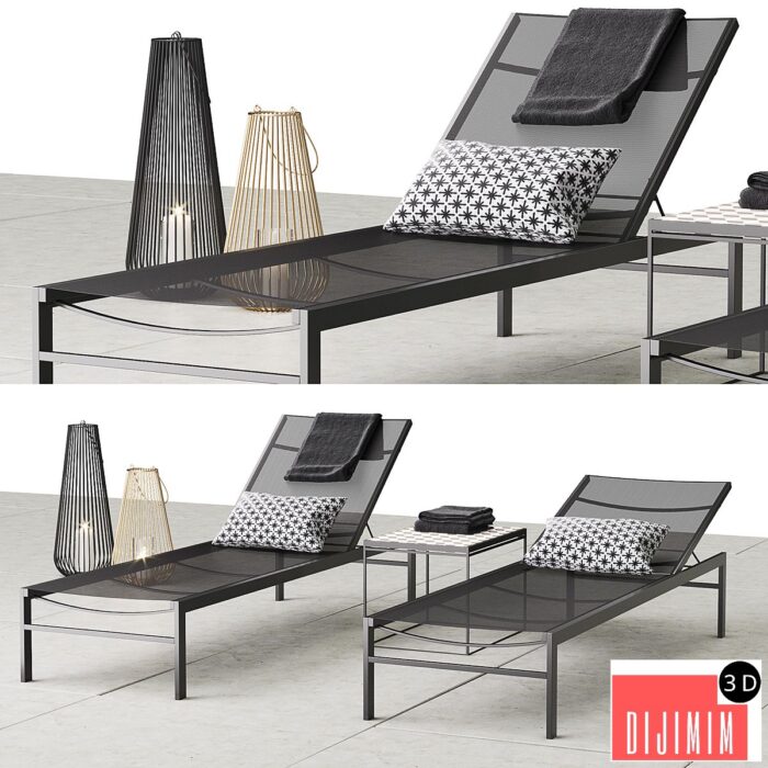 CB2 idle black sun lounger set - Görsel 1
