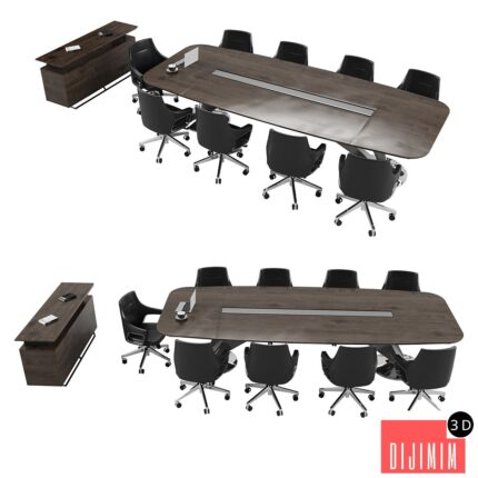 Meeting Table with Office Chairs and Cabinet