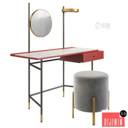 Dressing Table Bontempi, Vanity. Puffoso Pouf. Verpan Stool Series 430