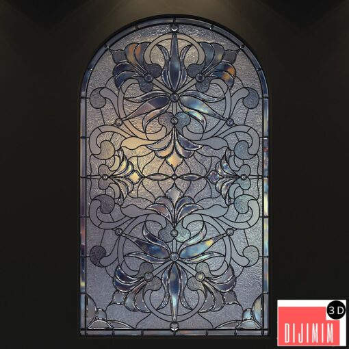 Stained glass window with arch