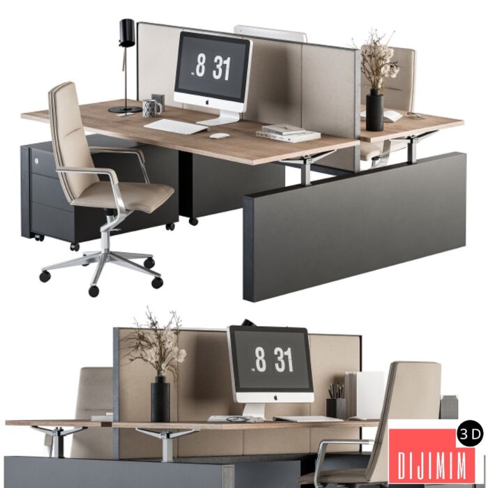 Office Furniture - employee Set Cream and Black 36 - Görsel 1