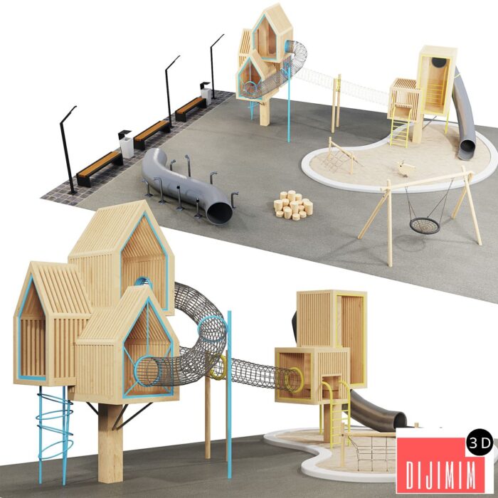 modern wooden playground - Görsel 1