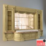 The wall with furniture and bathroom