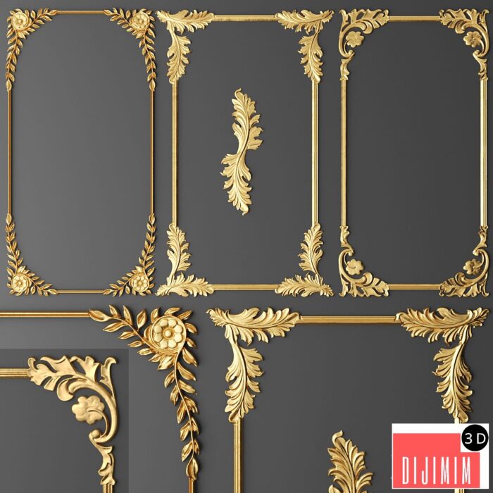Set, frames, Stucco molding, Rosette, luxury, gold decor, carving, molding, stucco, ceiling, classical, frame - Görsel 1