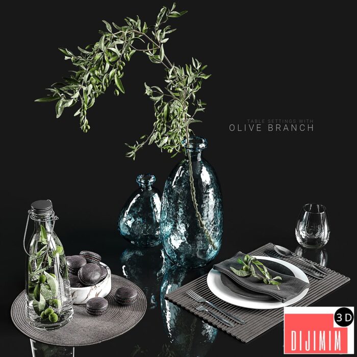 Table settings with olive branch - Görsel 1