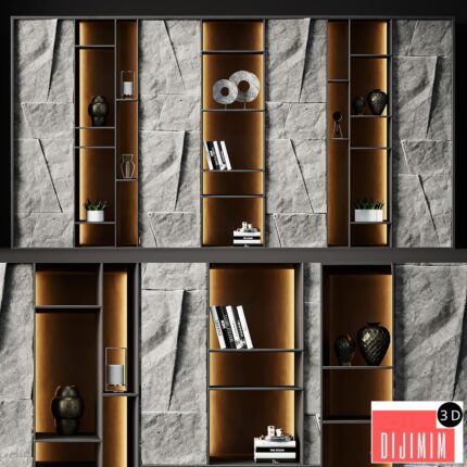 Shelving with stone panels
