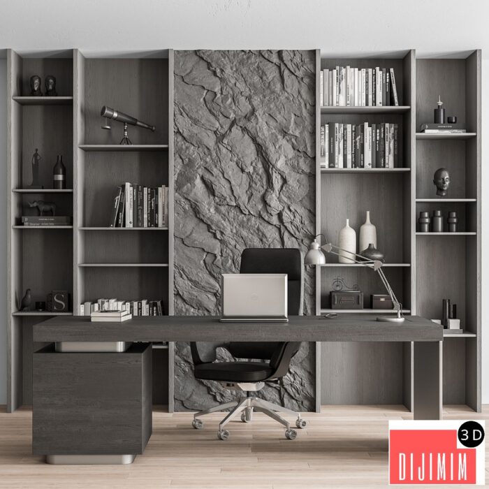 Boss Desk and Library Gray Set - Office Furniture 284 - Görsel 1