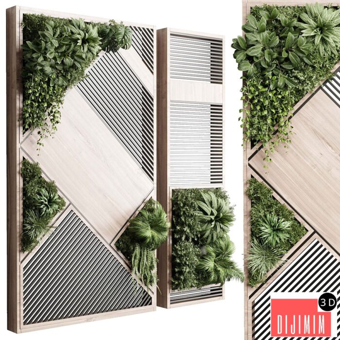 plants set partition in wooden frame- Vertical graden wall decor box 29 - Görsel 1