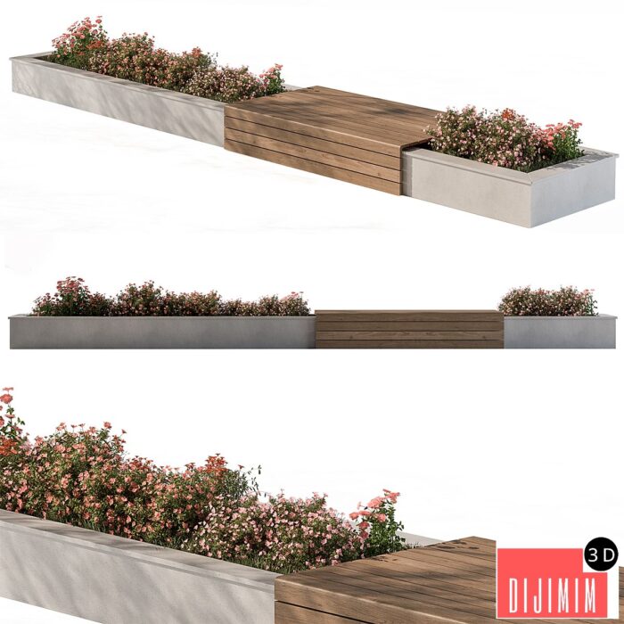 Urban Bench with Flowers Set 40 - Görsel 1
