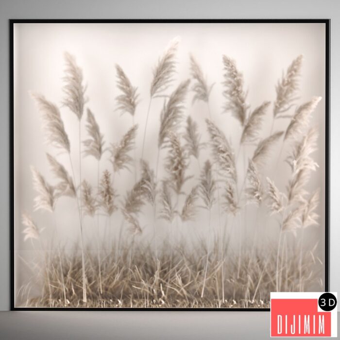 Phytomodule and a vertical garden of dried flowers in a niche behind translucent glass made of pampas grass, dry reeds, cortaderia. Bouquet - Görsel 1