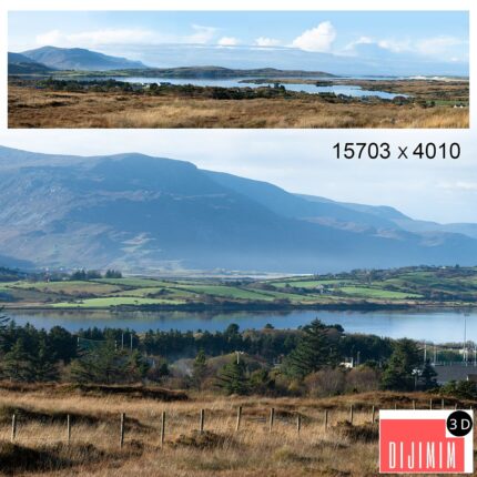 Autumn panorama. Northern Ireland. View of the mountains and the bay.