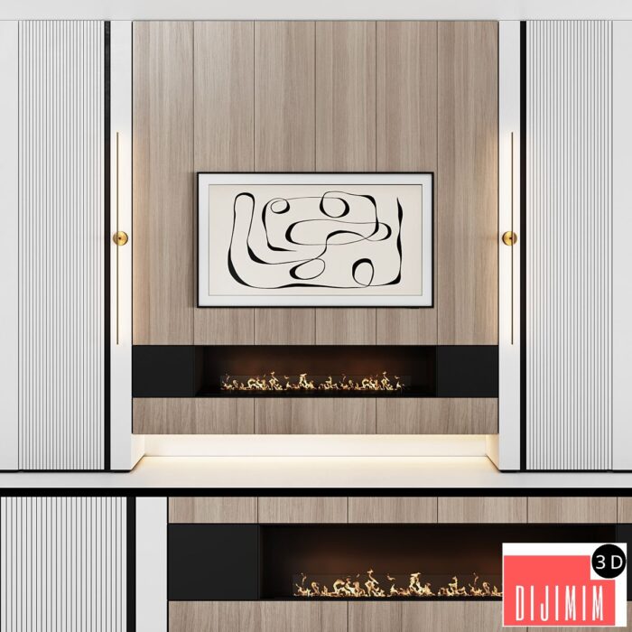 TV wall modular in modern style with decor 03 - Görsel 1