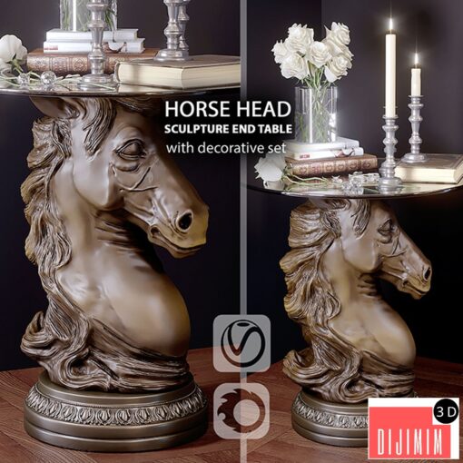 Horse Head Sculpture End Table and decorative set (vray + corona)