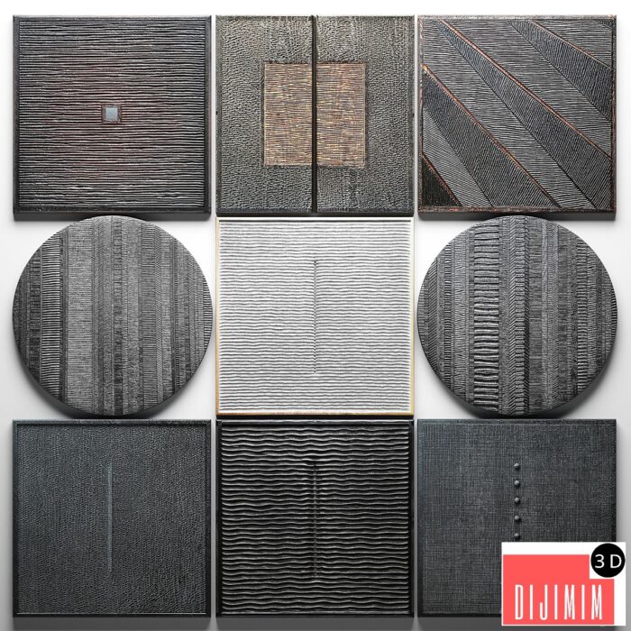 Wood Wall Sculpture, wall decor, a set of paintings, luxury, panels, loft, black painting, eco design, natural decor, wooden, interior, stylish, carving - Görsel 1