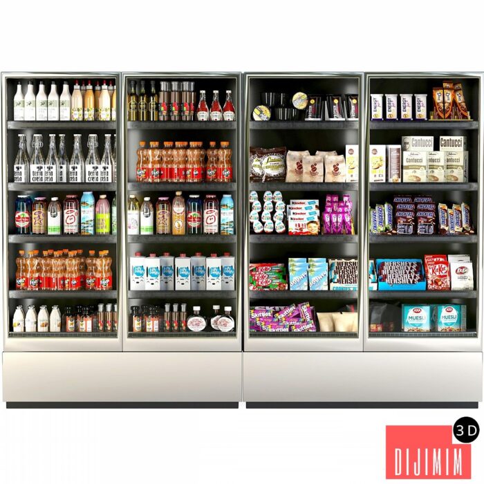 Refrigerator in a supermarket with groceries, food and drinks 3 - Görsel 1