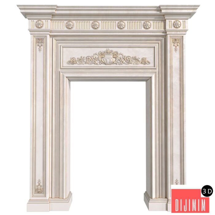 Doorway in classic style with decorative plaster. Door Portal. Classic Doorway.Classic Architecture Arch.arched doorway - Görsel 1