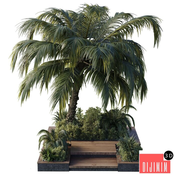 garden pot tree palm bush fern grass concrete base Collection Outdoor plant 102 - Görsel 1