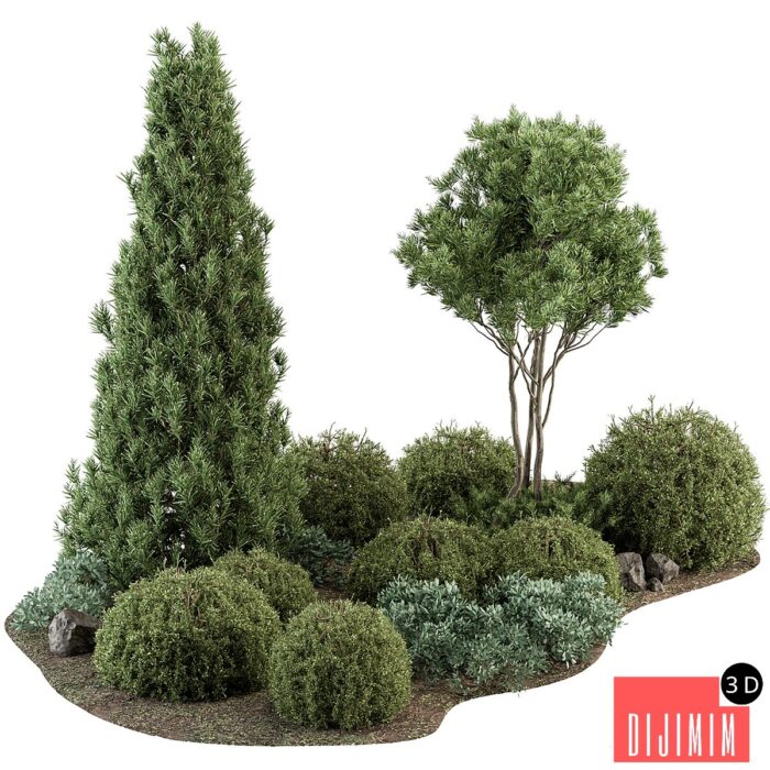 Garden Set Topiary and pine Plants - Outdoor Plants Set 410 - Görsel 1