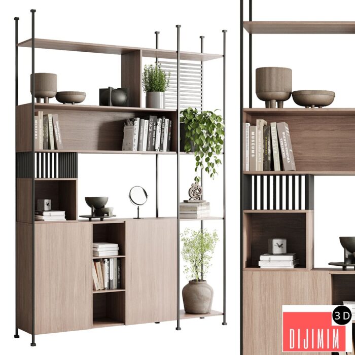 Metal Shelves Decorative With Plants and Book - Wooden Rack 01 - Görsel 1