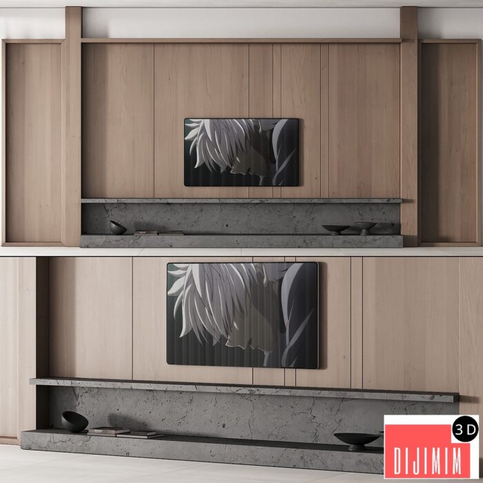 149 tv wall kit 01 modern japandi oak wood 01 - Görsel 1