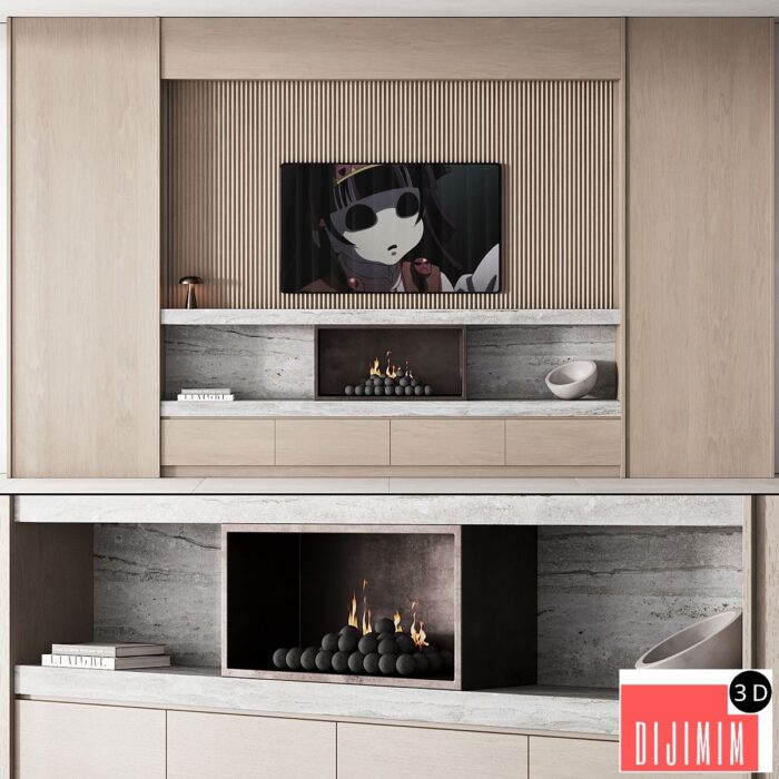 150 tv wall kit 02 modern japandi oak wood 02 - Görsel 1