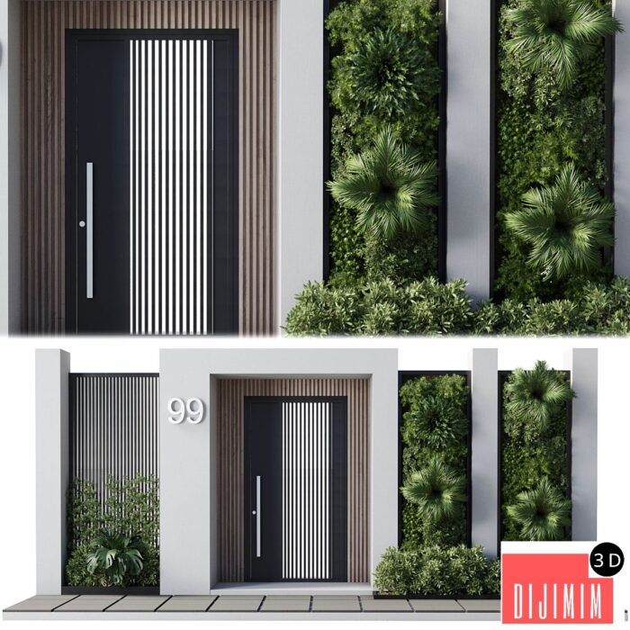 Door outdoor entrance and fence and graden 04 - Görsel 1