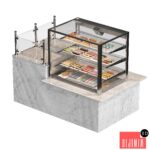 Confectionery showcase with eclairs