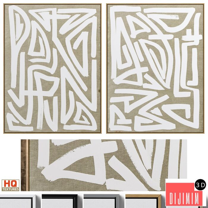 Large Mid-Century Abstract Neutral Wall Art C-446 - Görsel 1