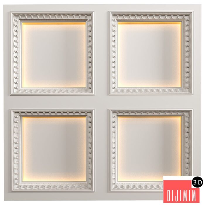 Modern coffered illuminated ceiling Art Deco style - Görsel 1