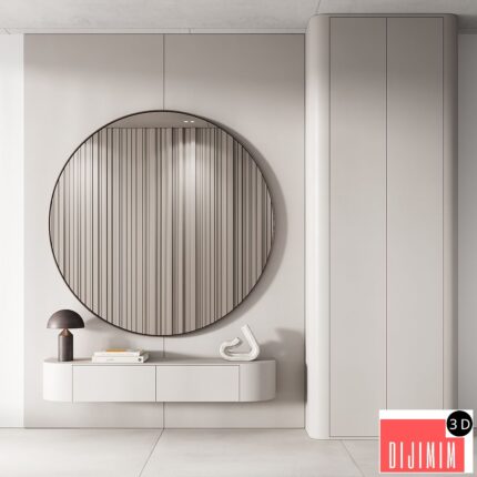 144 hallway zone 03 minimal modern with circle mirror 01
