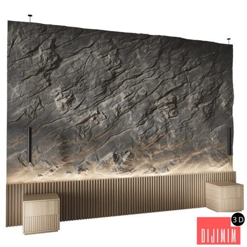 Rock headboard, headboard, stone panels