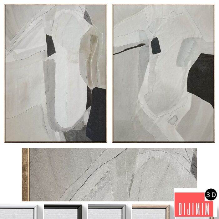 Large Mid-Century Abstract Neutral Wall Art C-864 - Görsel 1