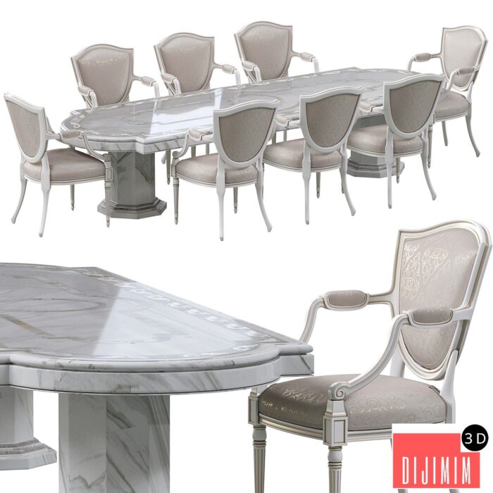 Classic dining chair and marble table - Görsel 1