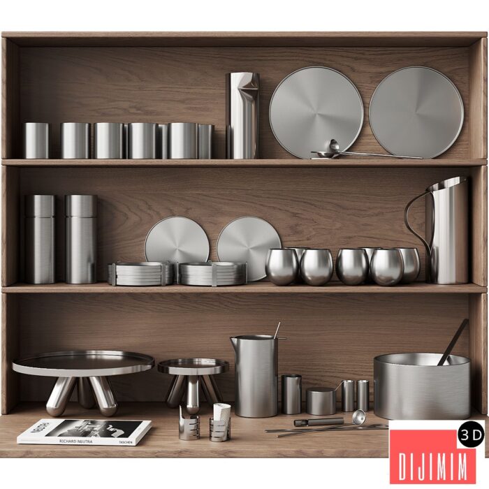 059_Kitchen decor set DISHES aluminum 01 - Görsel 1