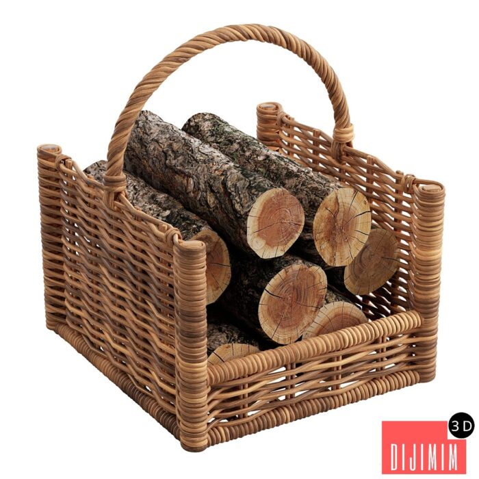 Round Rattan Log Basket - Görsel 1