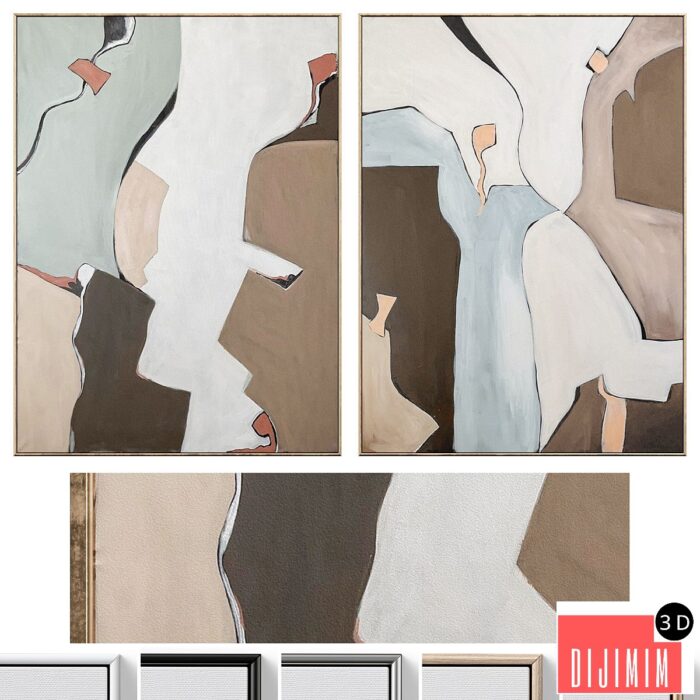 Large Mid-Century Abstract Neutral Wall Art C-871 - Görsel 1