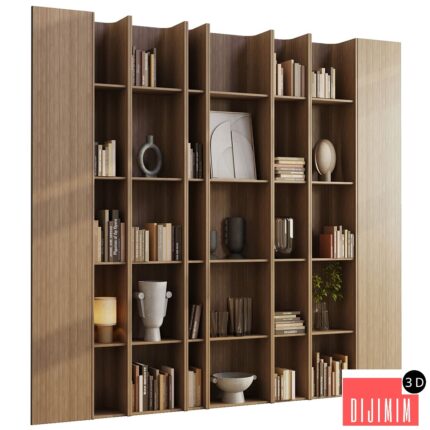 wooden Shelves Decorative With Plants and Book - Wooden Rack 08