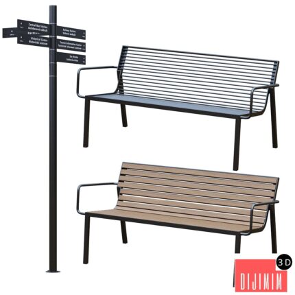 Park Benches, Urn and Direction Signs by mmcite