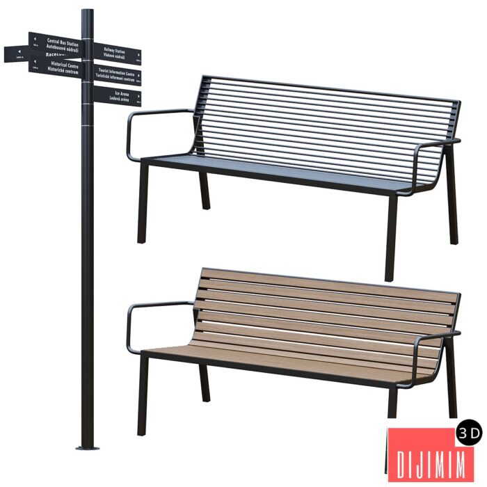 Park Benches, Urn and Direction Signs by mmcite - Görsel 1
