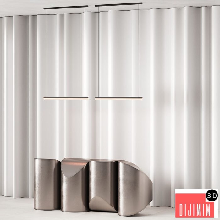 381 office furniture 19 reception desk 14 sculptural metal with wave wall - Görsel 1