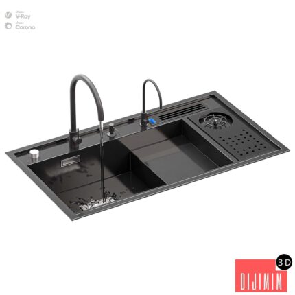 Kitchen Sink With High Pressure Cup Steel Black
