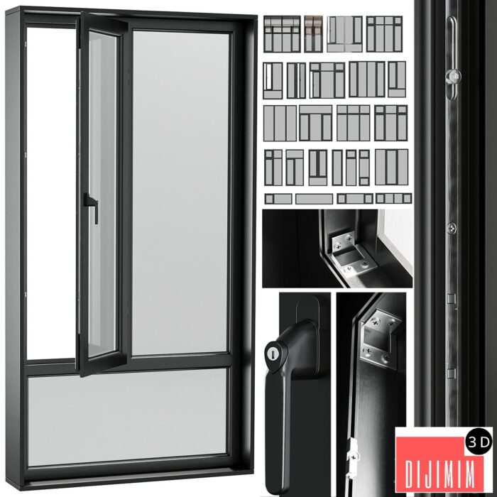 open window & close metal window with metal & leather blinds - Görsel 1