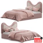 Children's bed with upholstered headboard