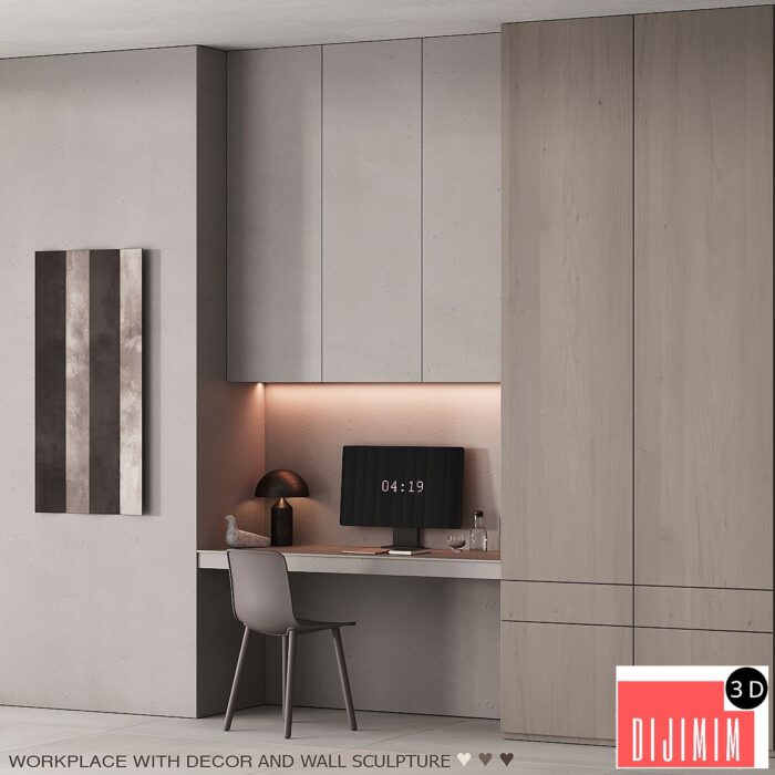 220 office furniture 06 workplace 02 minimal gray stucco - Görsel 1