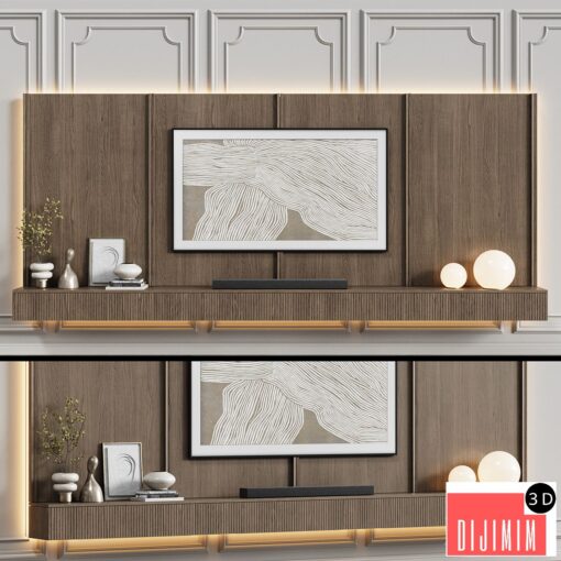 TV wall in neoclassical style with decor 08